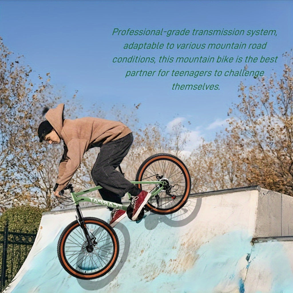 24-Inch Wheel Mountain Bike with 21 Speeds, Featuring Disc Brakes And a Thumb Shifter, Suitable for Men And Women for Trail, Commuting, And Various Terrains Including Snow And Beach, in Green Color