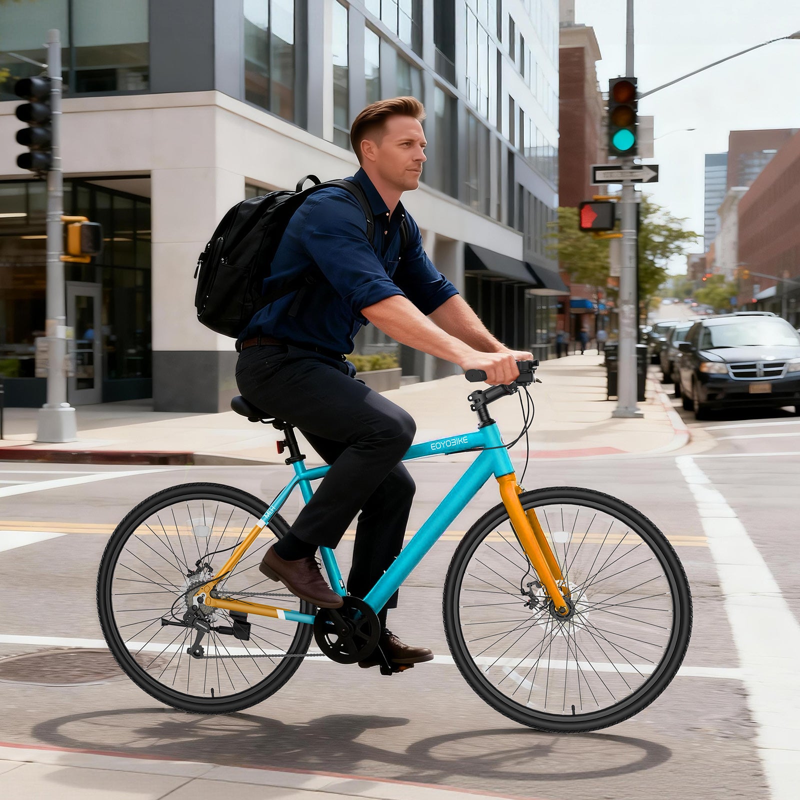 700C Hybrid Bike for Adults, Aluminum Frame Step-Over Bicycle, 8-Speed Vintage Retro Road Bike for Men and Women, City Commuter Cycling, Multiple Colors