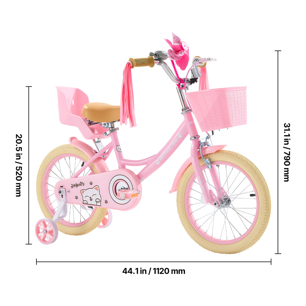 VEVOR Kids Bike 16 Inches Princess Style Children Bicycle for Girls Aged 4-8