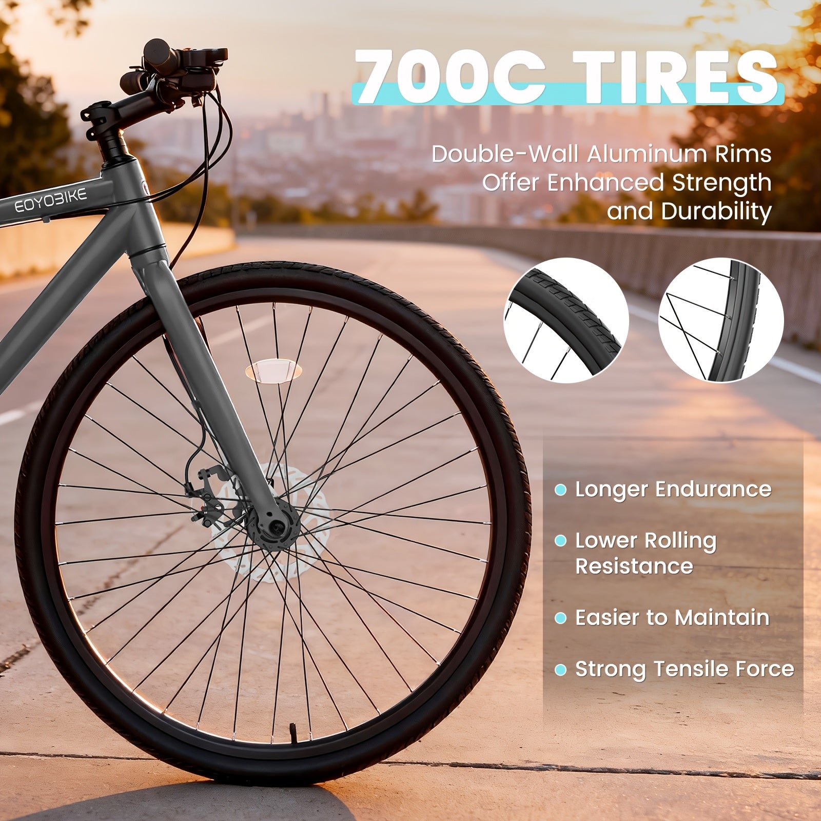 1 700C Hybrid Bike for Adults | Aluminum Frame Step-Over Bicycle, 8-Speed Vintage Retro Road Bike, Disc Brakes, Urban Style, Multiple Colors, Includes Lock - MOPHOTO
