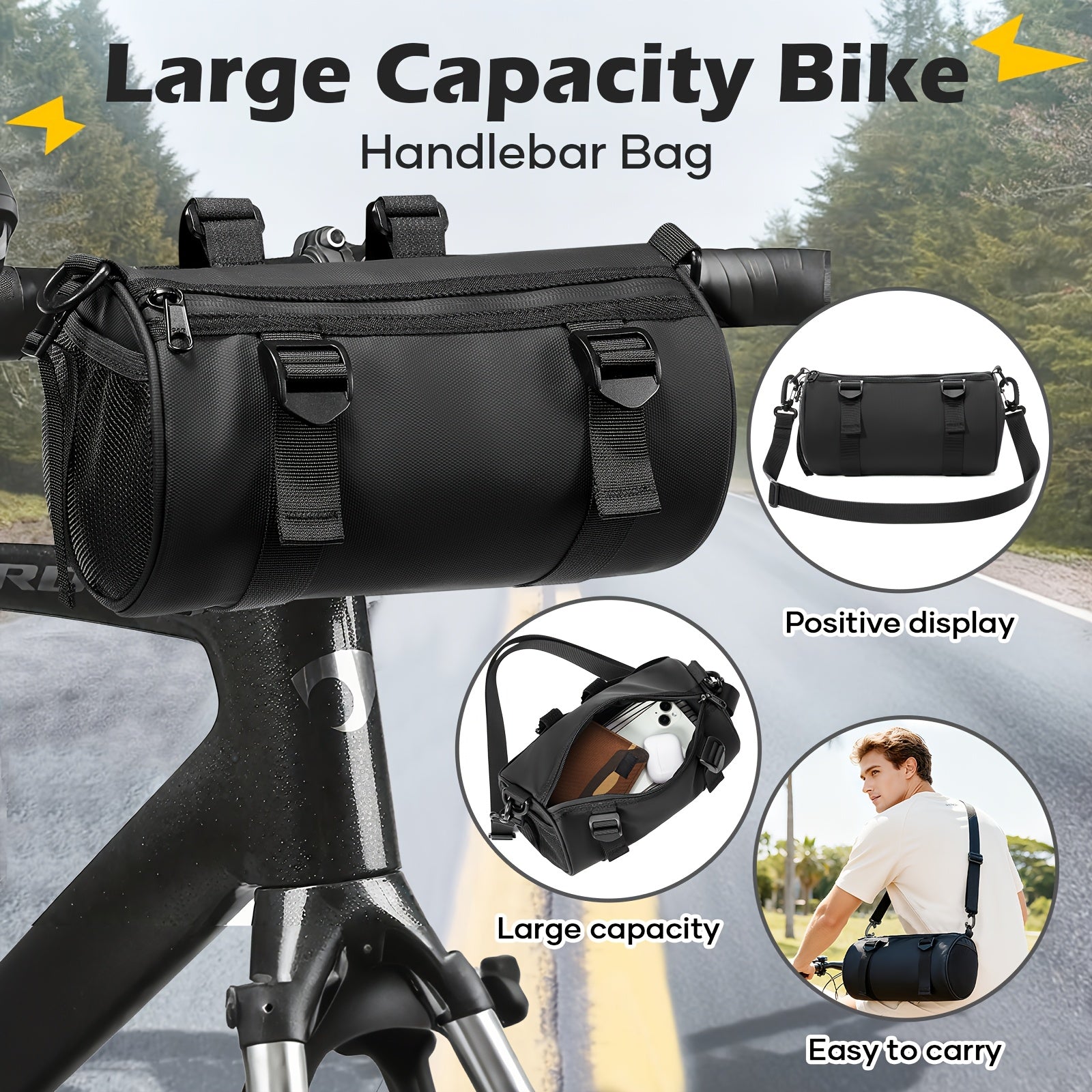 Multi-Use Bike Handlebar Storage Bag - Lightweight Portable Design with Removable Strap for Daily Commute Outdoor