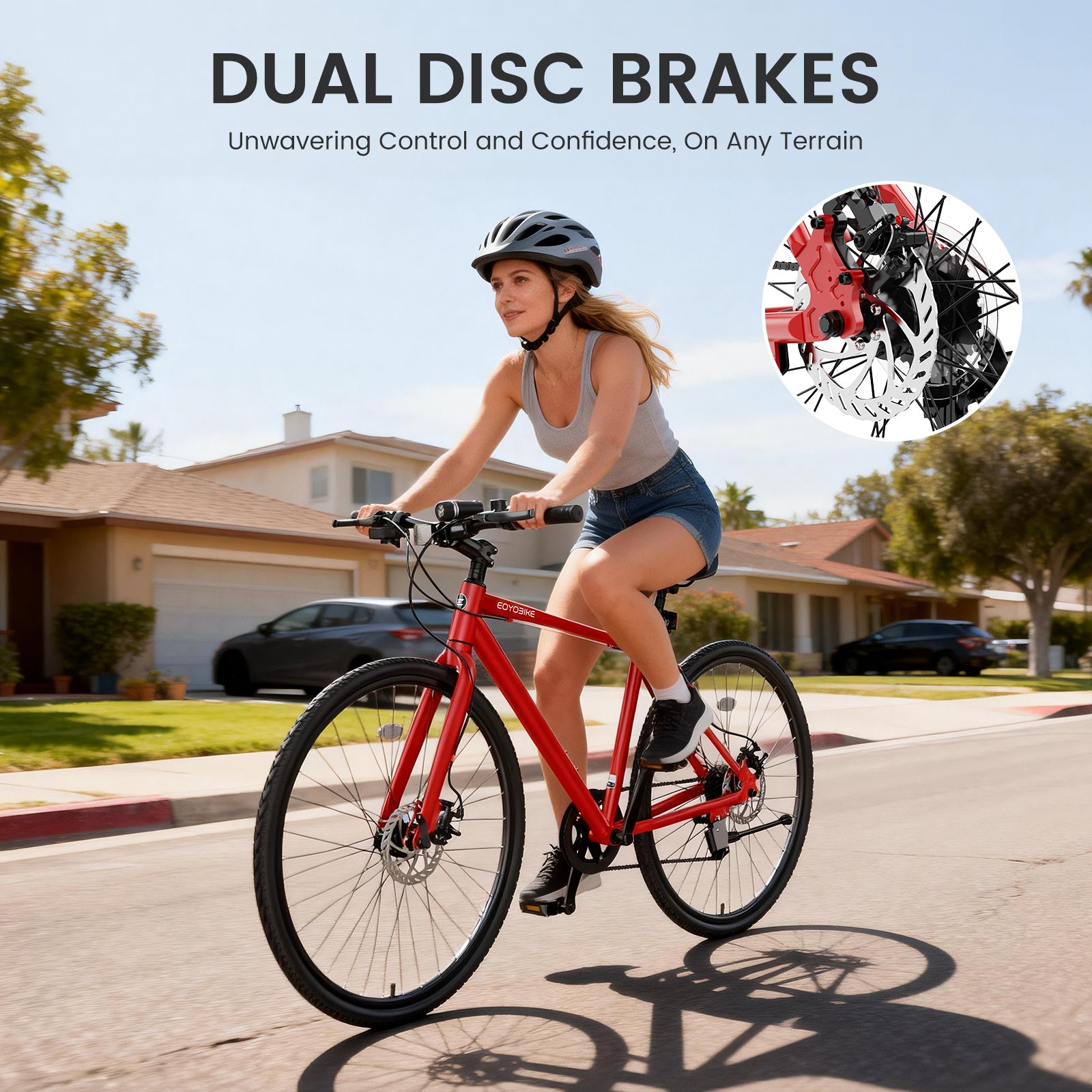Hybrid Bike for Adults, 700C City Commuter Bicycle with Lightweight Aluminum Frame, 8-Speed Urban Fitness Road Bike for Men & Women, Dual Disc Brakes, Front and Rear Reflectors, LED Headlight