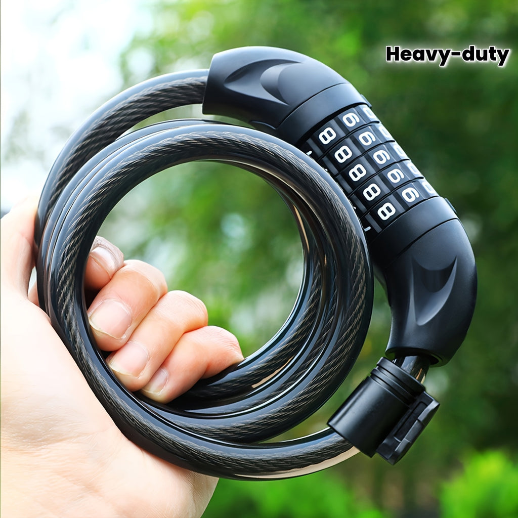 Heavy Duty Bike Chain Lock TOSUOD 5-Digit Combination Bike Lock | Heavy Duty, Anti-Theft Coiled Cable, 125cm\u002F150cm Chain, 4 Colors (Black\u002FRed\u002FGreen\u002FWhite) - Spiral Wire for E, Motorcycles, Scooters