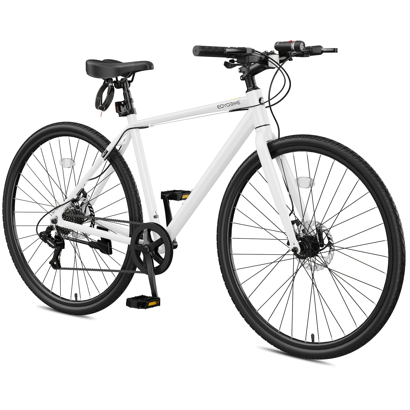 1 700C Hybrid Bike for Adults | Aluminum Frame Step-Over Bicycle, 8-Speed Vintage Retro Road Bike, Disc Brakes, Urban Style, Multiple Colors, Includes Lock - MOPHOTO