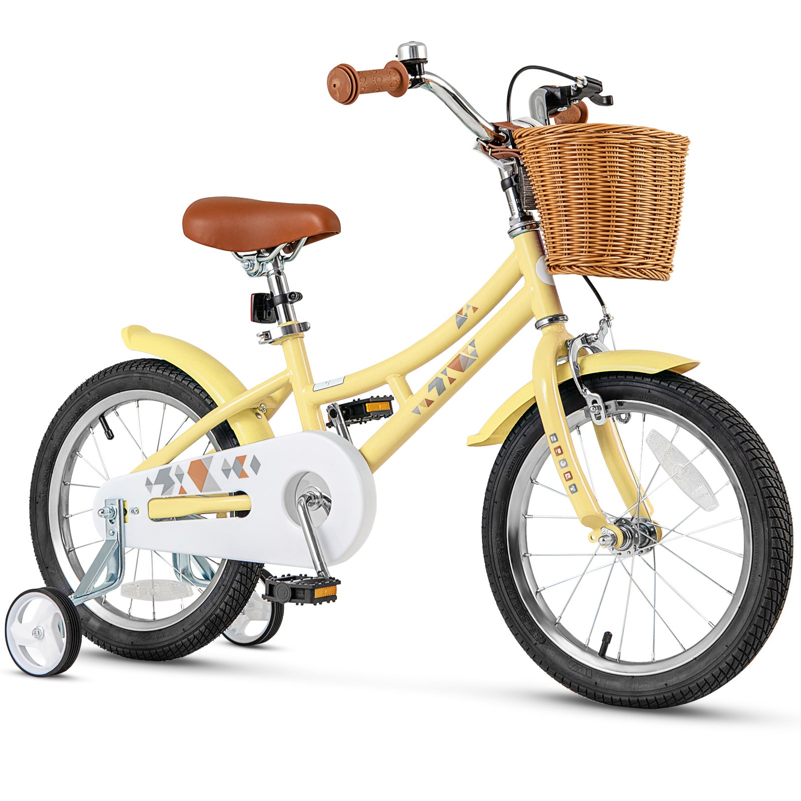 COSTWAY Kids Bike, 16 Inch Bicycle with Height Adjustable Handlebar & Seat, Basket, Bell, Training Wheels, Handbrake & Coaster Brake, Retro Style Girls Bike for Children 4-7 Years Old