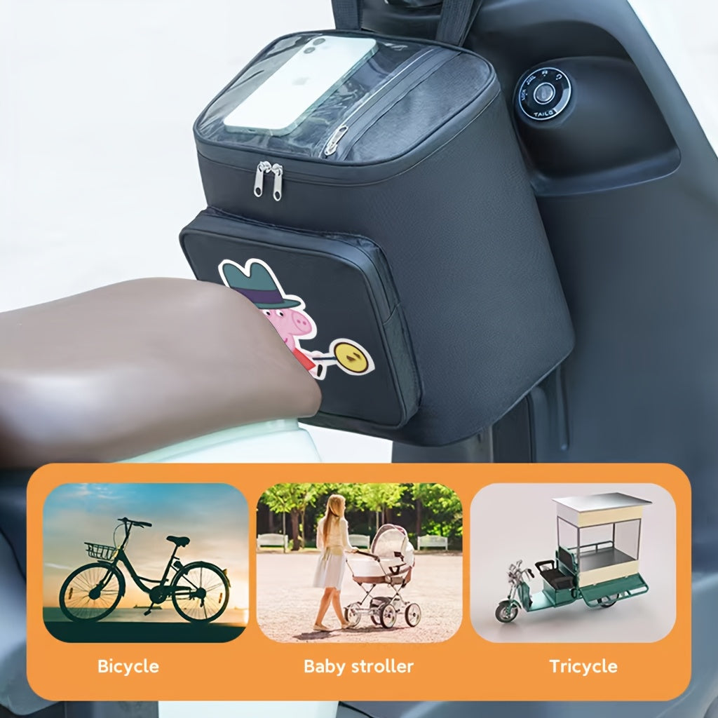 Electric Bike Front Storage Bag for Peppa Pig, Authorized And Reserved Title. A Handlebar Bag for Electric Bicycles That Can Hold a Phone And a Water Bottle