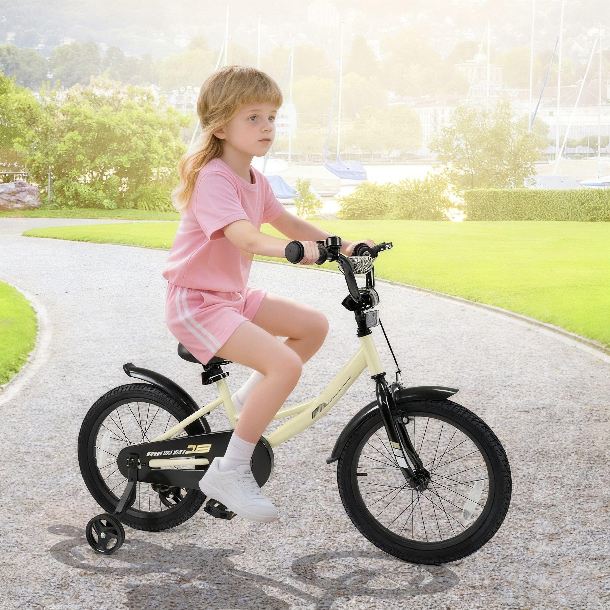 Kids Bike, 18 Inch Toddler Bicycle with Training Wheels, Dual Brakes, Adjustable Seat & Handlebar Height, Baby & Big Girl\u002F Boy Bike for 3-8 Years Olds