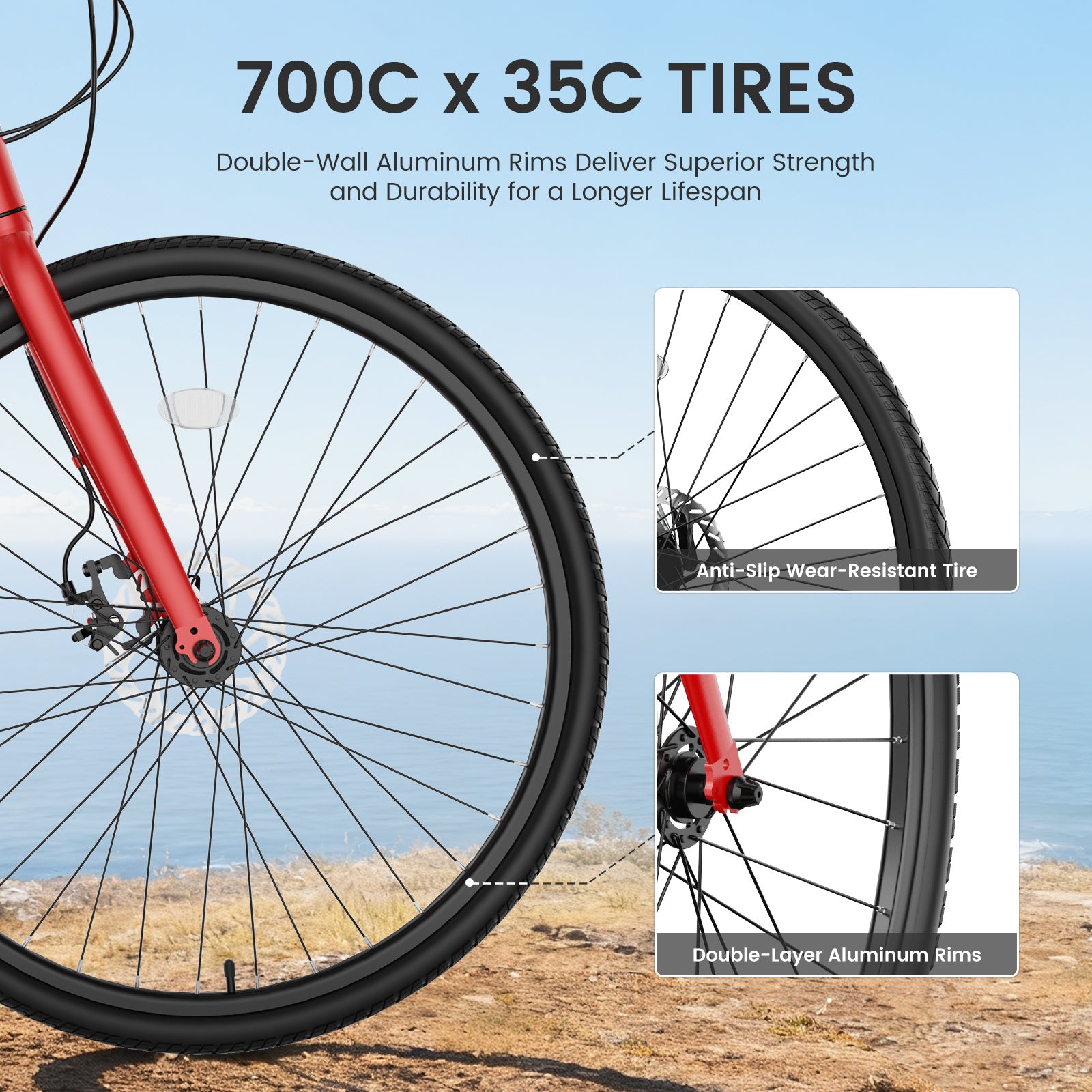 Hybrid Bike for Adults, 700C City Commuter Bicycle with Lightweight Aluminum Frame, 8-Speed Urban Fitness Road Bike for Men & Women, Dual Disc Brakes, Front and Rear Reflectors, LED Headlight