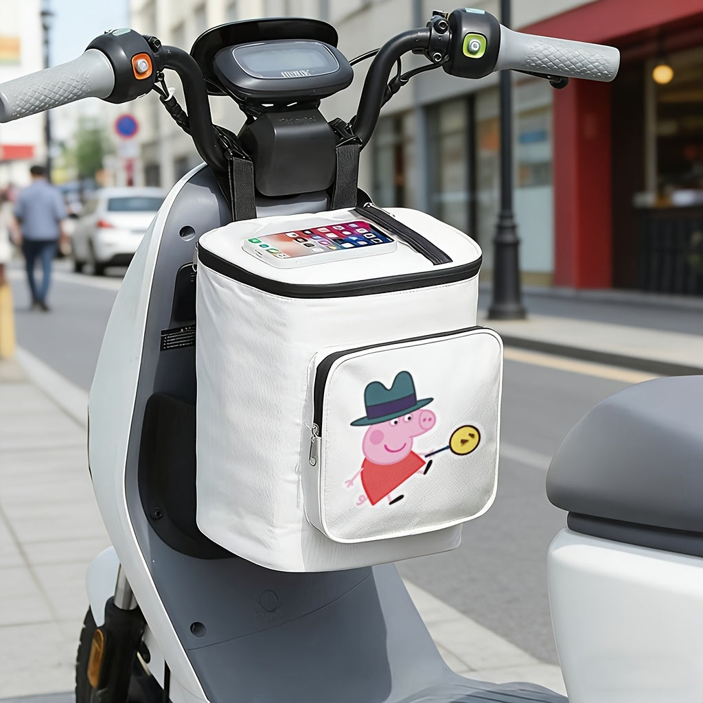 Electric Bike Front Storage Bag for Peppa Pig, Authorized And Reserved Title. A Handlebar Bag for Electric Bicycles That Can Hold a Phone And a Water Bottle