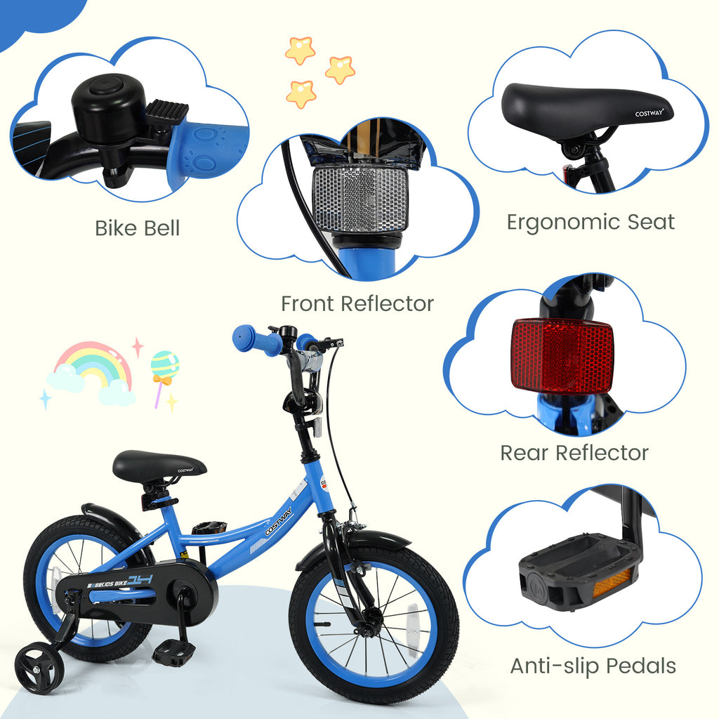 Kids Bike, 14 Inch Toddler Bicycle with Training Wheels, Dual Brakes, Adjustable Seat & Handlebar Height, Baby & Big Girl\u002F Boy Bike for 3-8 Years Olds