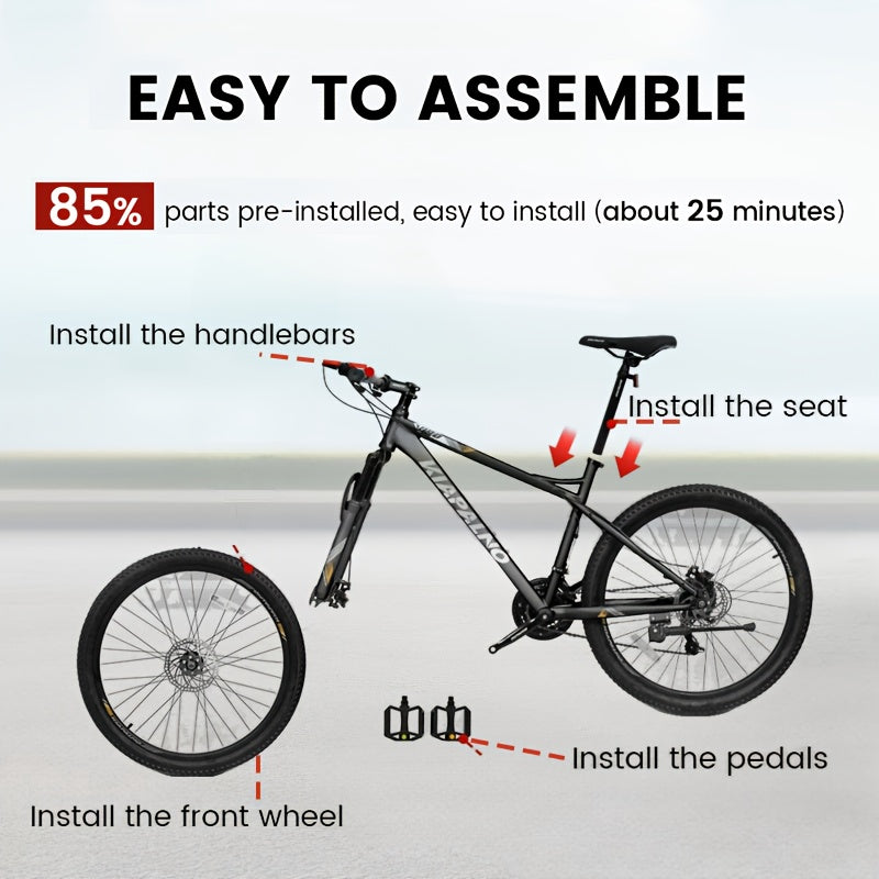 A26251 26 Inch Mountain Bike, 21 Speed With High-Carbon Steel Frame Bike For Adults, Dual Disc Brake Mountain Bicycle For Men Womens Adult Bicycle