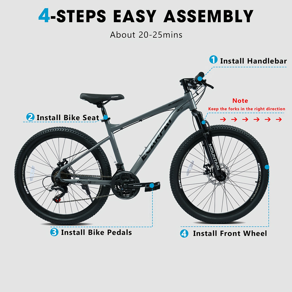 Grey-black, Blue, Black, White 26-inch All-terrain Mountain Bike, Equipped with a 21-speed Transmission System and Disc Brakes. Suitable for Both Men and Women, It Is an Ideal Choice for Mountain Biking and Long-distance Cycling. Available in Four