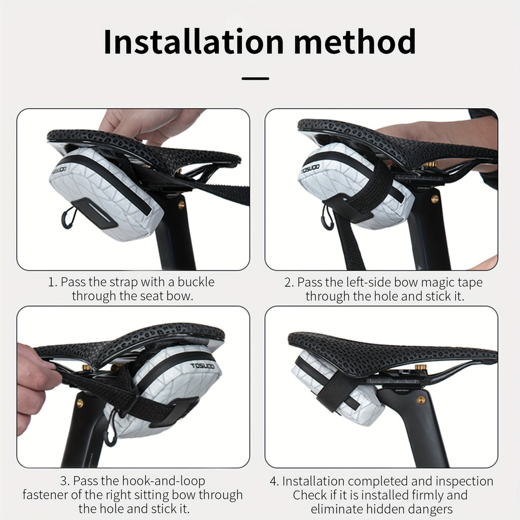 TOSUOD Lightweight Black Detachable Bike Saddle Bag - Secure, Compact Cycling Gear with Adjustable Straps & Zipper Closure for Mountain, Road, and Folding Bikes, Bike Storage | Sleek Bicycle Design, Bicycle Accessories