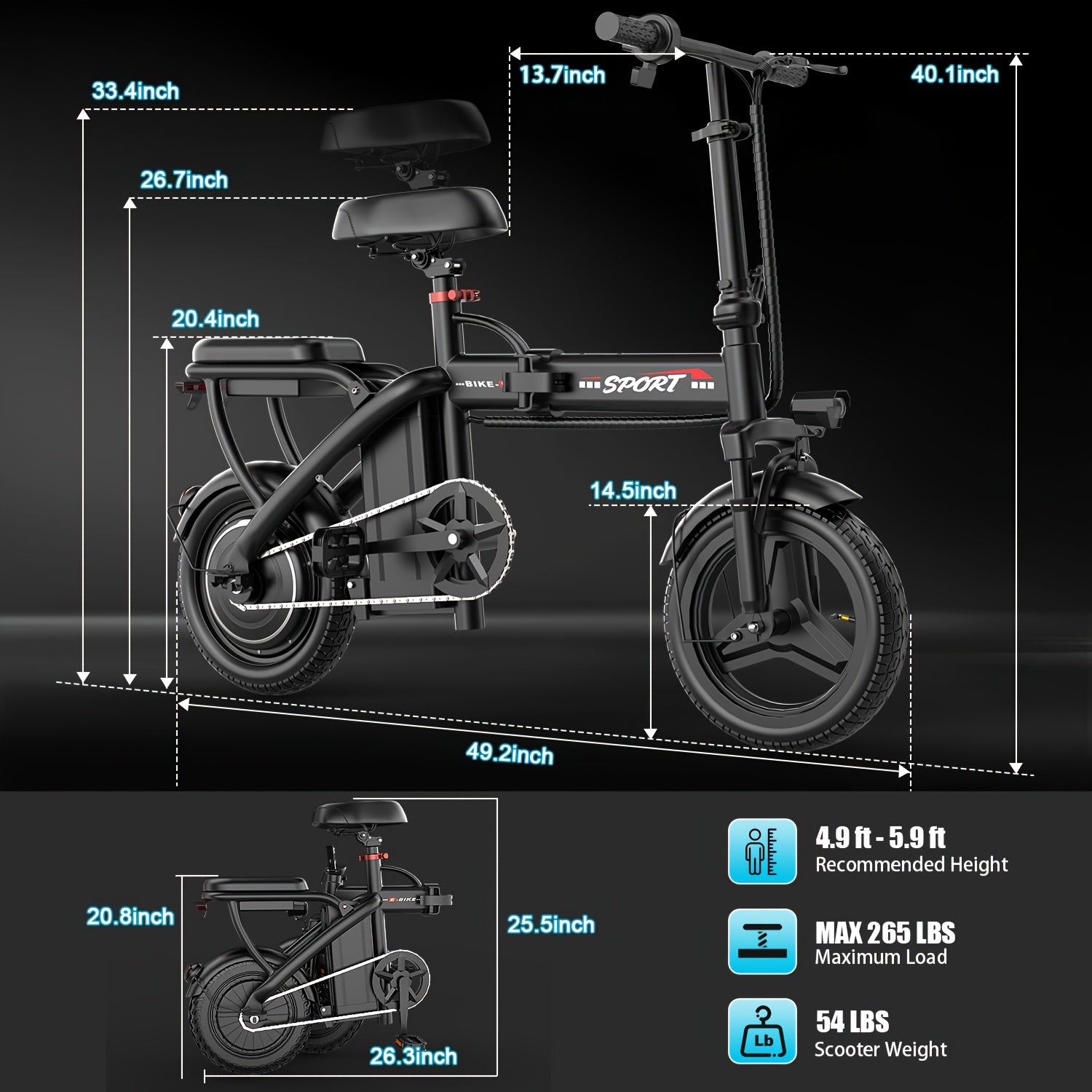 Folding Electric Bicycle, Peak Power 500 Watts, 20 Miles\u002F Per Hour Brushless Motor, 14-inch Tires, 48-volt 10 Ampere-hour Detachable Battery, Adult Electric Bicycle, Electric Bicycle, Suitable For Urban Commuting, Is The Best Choice For A Gift.