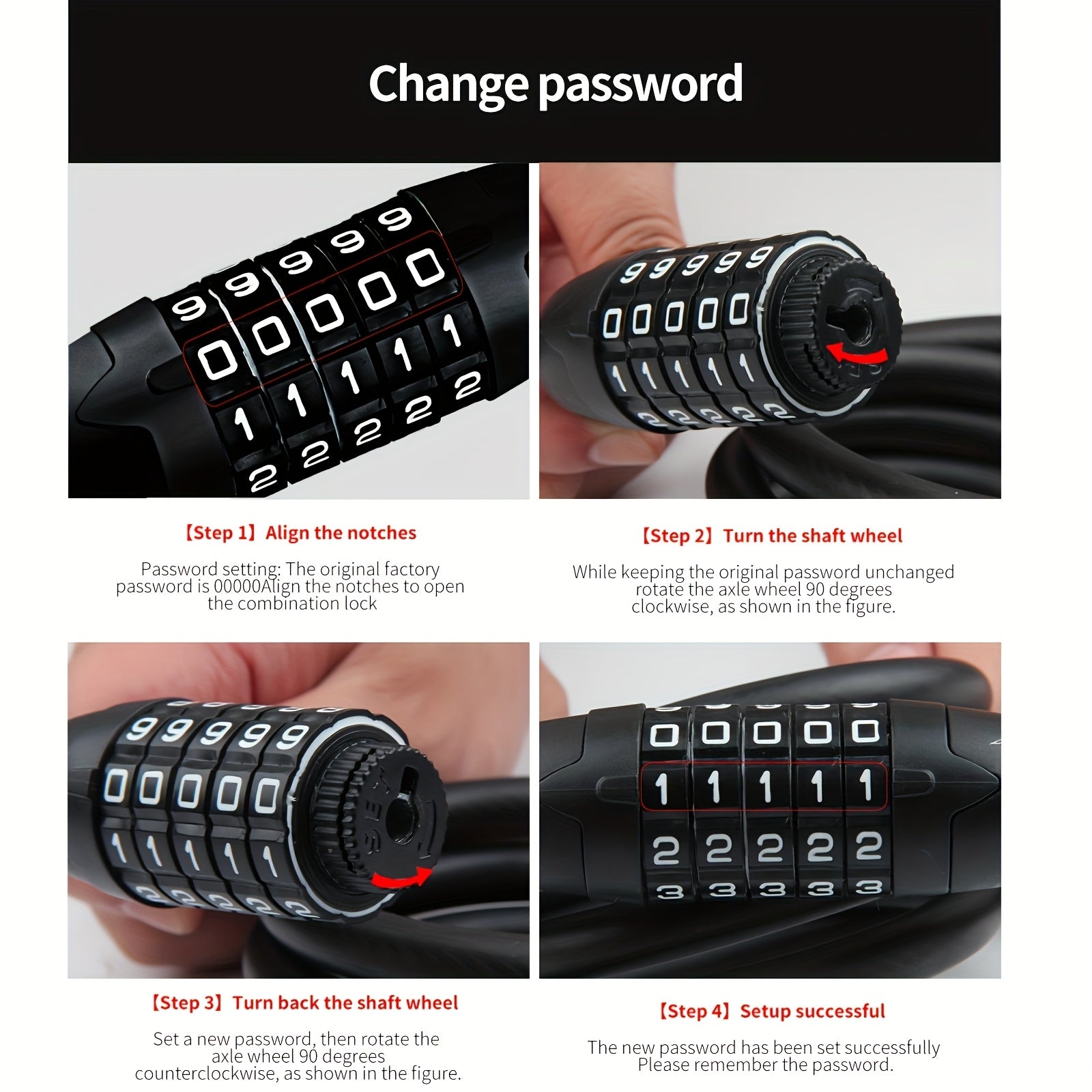 Heavy Duty Bike Chain Lock TOSUOD 5-Digit Combination Bike Lock | Heavy Duty, Anti-Theft Coiled Cable, 125cm\u002F150cm Chain, 4 Colors (Black\u002FRed\u002FGreen\u002FWhite) - Spiral Wire for E, Motorcycles, Scooters
