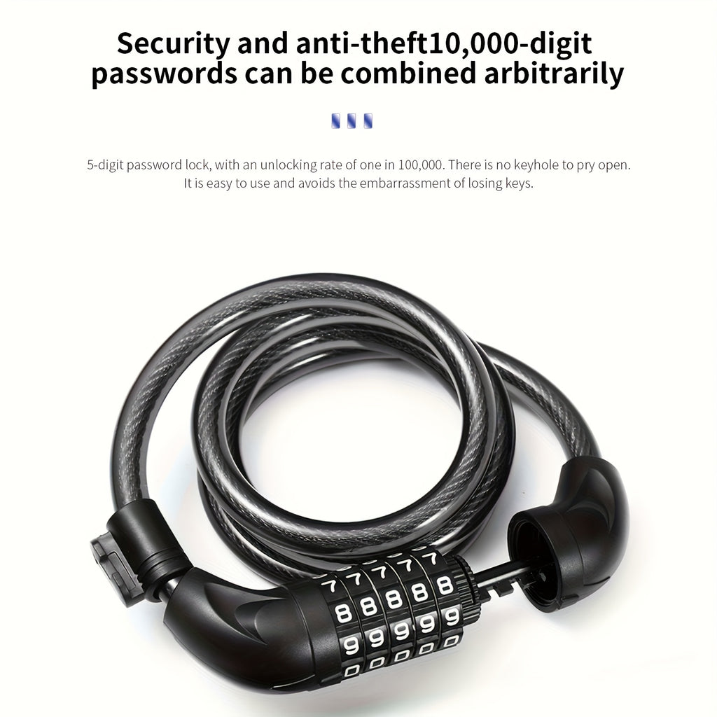 Heavy Duty Bike Chain Lock TOSUOD 5-Digit Combination Bike Lock | Heavy Duty, Anti-Theft Coiled Cable, 125cm\u002F150cm Chain, 4 Colors (Black\u002FRed\u002FGreen\u002FWhite) - Spiral Wire for E, Motorcycles, Scooters