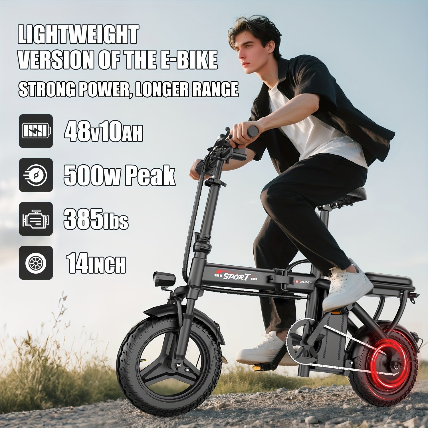 Folding Electric Bicycle, Peak Power 500 Watts, 20 Miles\u002F Per Hour Brushless Motor, 14-inch Tires, 48-volt 10 Ampere-hour Detachable Battery, Adult Electric Bicycle, Electric Bicycle, Suitable For Urban Commuting, Is The Best Choice For A Gift.