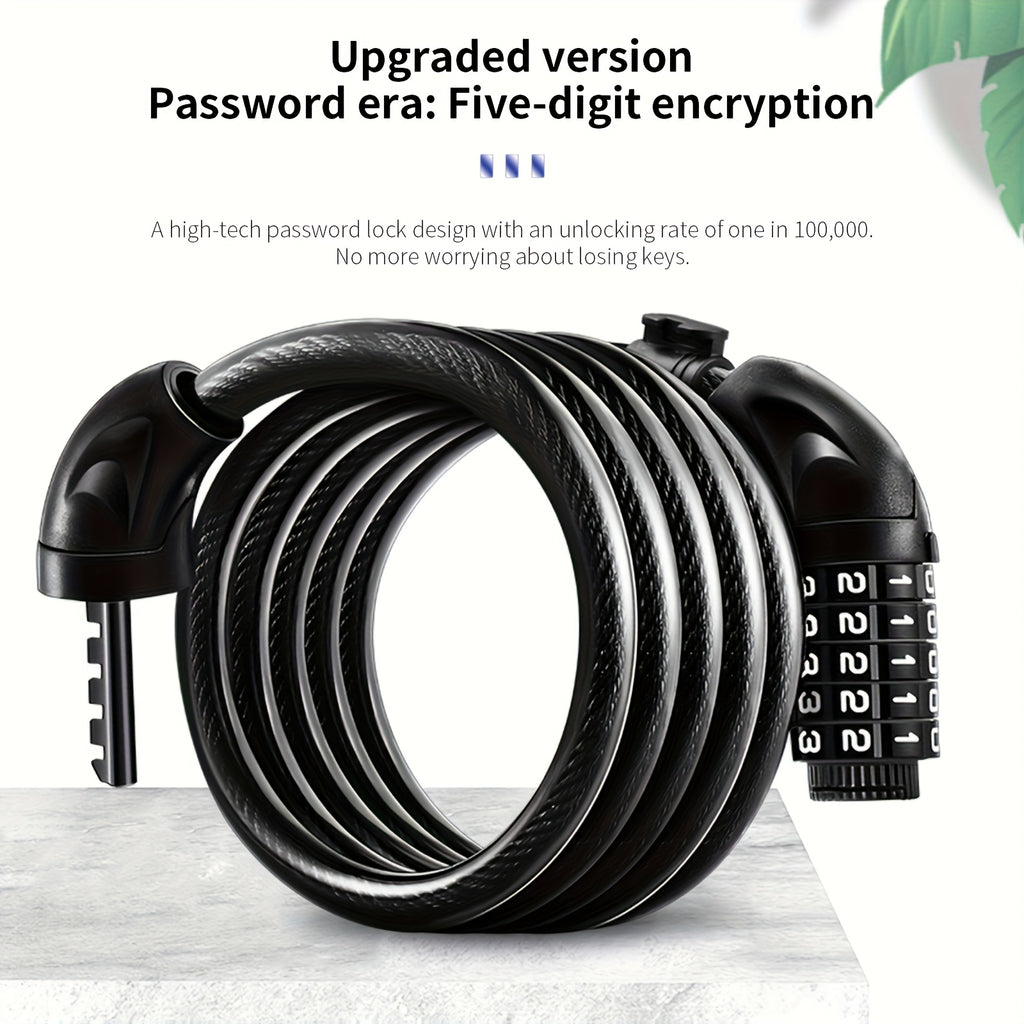 Heavy Duty Bike Chain Lock TOSUOD 5-Digit Combination Bike Lock | Heavy Duty, Anti-Theft Coiled Cable, 125cm\u002F150cm Chain, 4 Colors (Black\u002FRed\u002FGreen\u002FWhite) - Spiral Wire for E, Motorcycles, Scooters