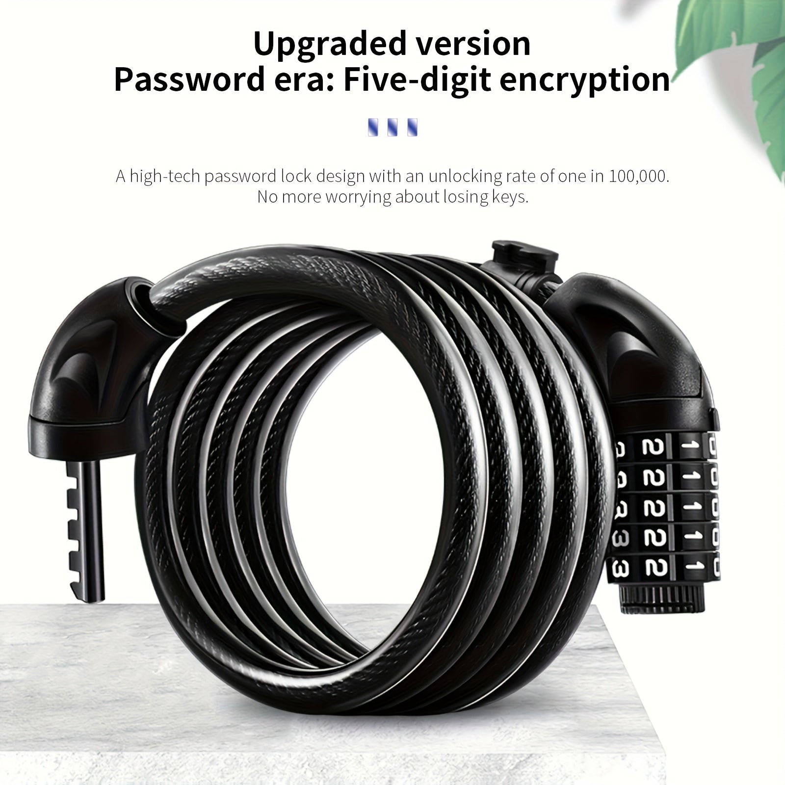 Heavy Duty Bike Chain Lock TOSUOD 5-Digit Combination Bike Lock | Heavy Duty, Anti-Theft Coiled Cable, 125cm\u002F150cm Chain, 4 Colors (Black\u002FRed\u002FGreen\u002FWhite) - Spiral Wire for E, Motorcycles, Scooters