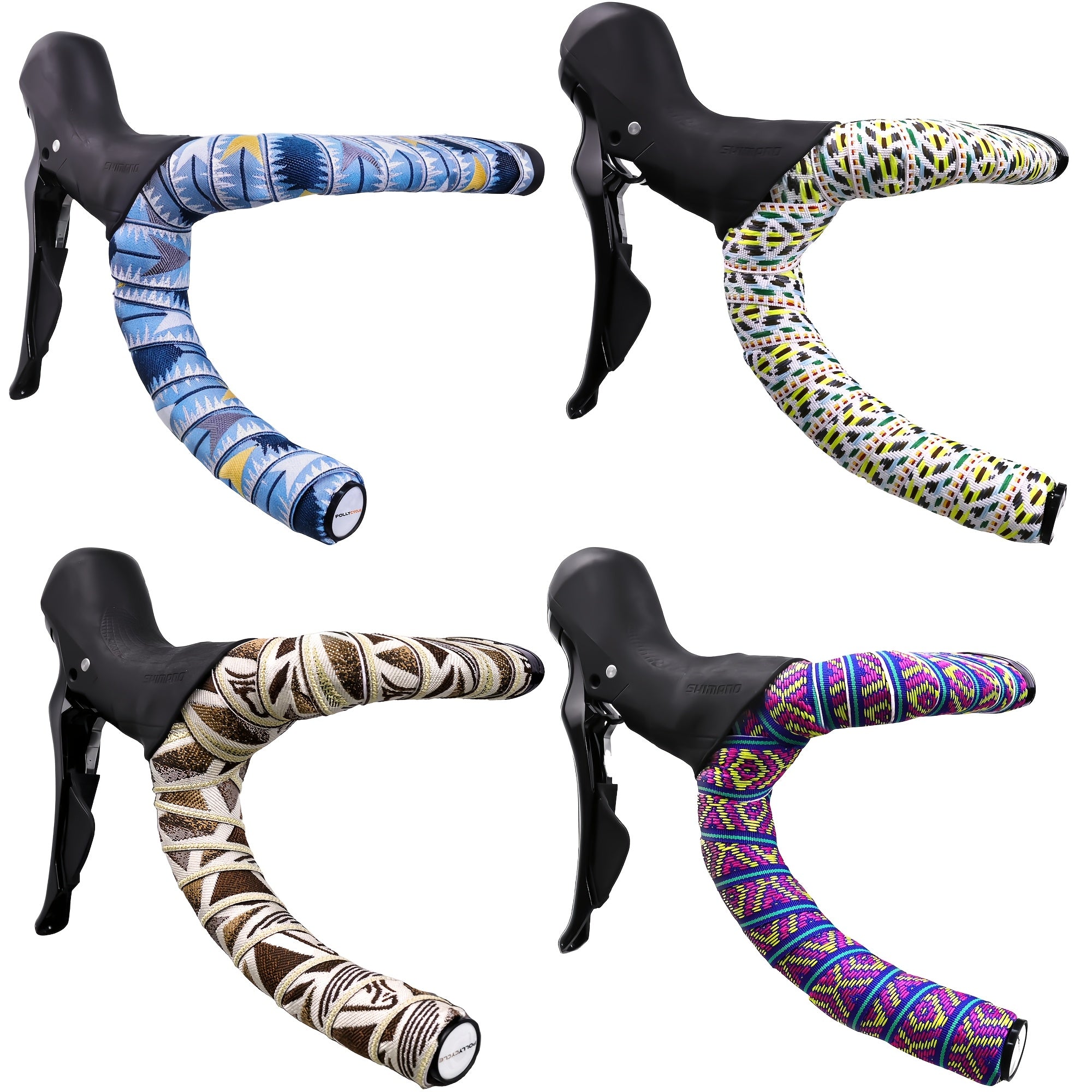 1 Pair PollyCycle Woven Bicycle Handlebar Tapes - Suitable for Road, Fixed Gear & City Bikes, EVA Cushioned Fabric Grip Tape with Vintage Style, Multi-Color Handlebar Wrap for Road Bikes, Fixed Gear Cycles, Urban Commuters