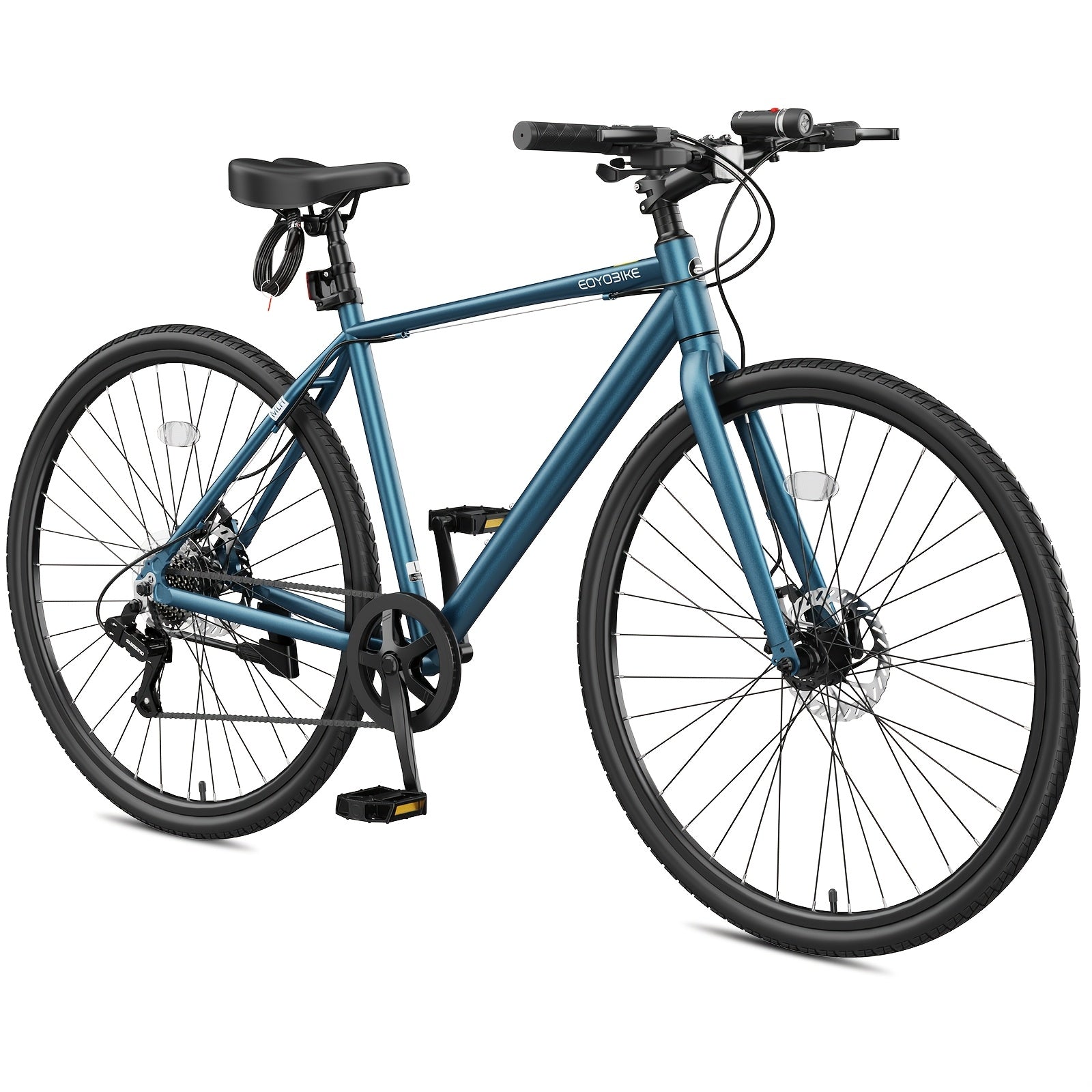 1 700C Hybrid Bike for Adults | Aluminum Frame Step-Over Bicycle, 8-Speed Vintage Retro Road Bike, Disc Brakes, Urban Style, Multiple Colors, Includes Lock - MOPHOTO