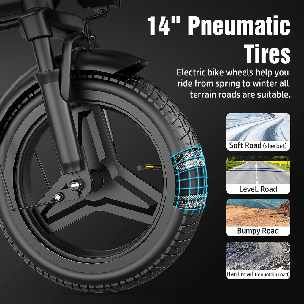 Folding Electric Bicycle, Peak Power 500 Watts, 20 Miles\u002F Per Hour Brushless Motor, 14-inch Tires, 48-volt 10 Ampere-hour Detachable Battery, Adult Electric Bicycle, Electric Bicycle, Suitable For Urban Commuting, Is The Best Choice For A Gift.