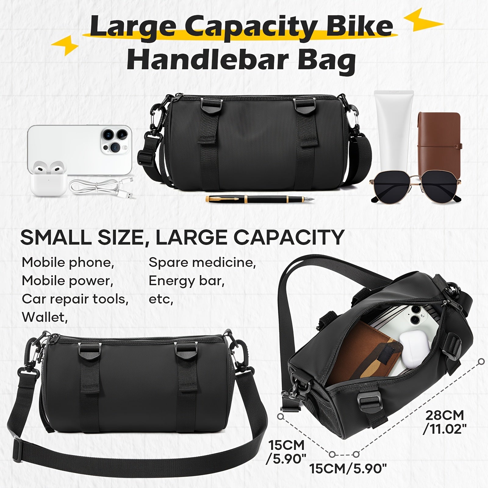 Multi-Use Bike Handlebar Storage Bag - Lightweight Portable Design with Removable Strap for Daily Commute Outdoor