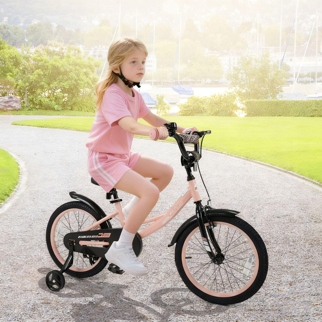 Kids Bike, 18 Inch Toddler Bicycle with Training Wheels, Dual Brakes, Adjustable Seat & Handlebar Height, Baby & Big Girl\u002F Boy Bike for 3-8 Years Olds
