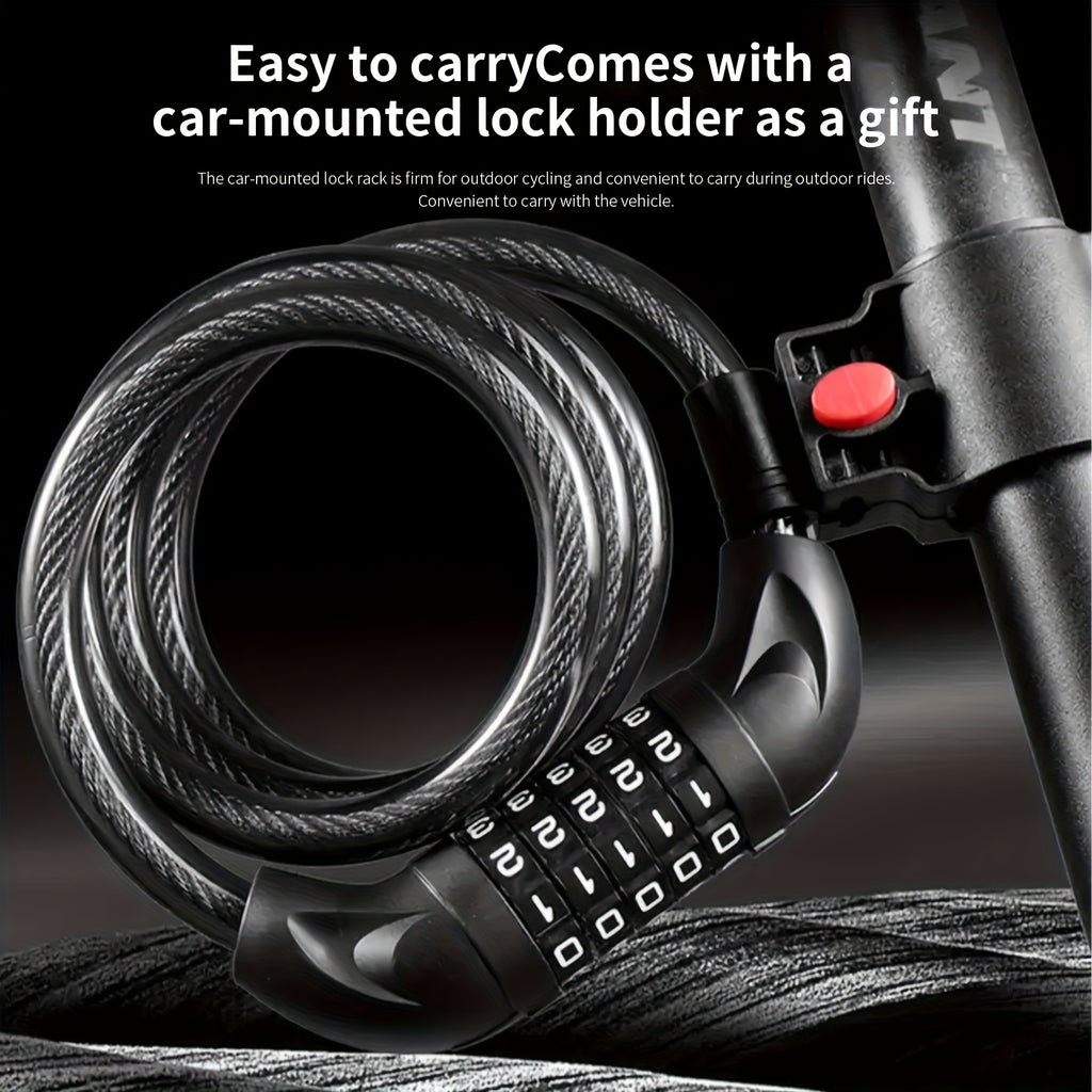 Heavy Duty Bike Chain Lock TOSUOD 5-Digit Combination Bike Lock | Heavy Duty, Anti-Theft Coiled Cable, 125cm\u002F150cm Chain, 4 Colors (Black\u002FRed\u002FGreen\u002FWhite) - Spiral Wire for E, Motorcycles, Scooters