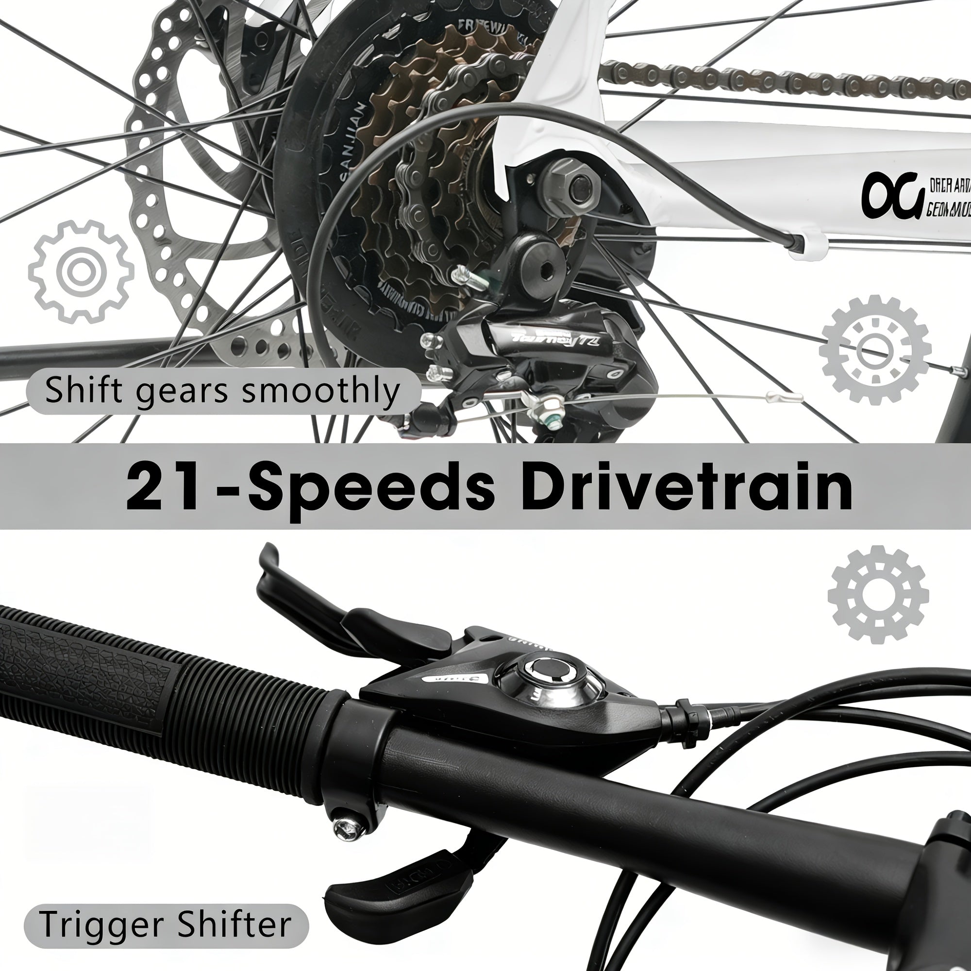 Grey-black, Blue, Black, White 26-inch All-terrain Mountain Bike, Equipped with a 21-speed Transmission System and Disc Brakes. Suitable for Both Men and Women, It Is an Ideal Choice for Mountain Biking and Long-distance Cycling. Available in Four