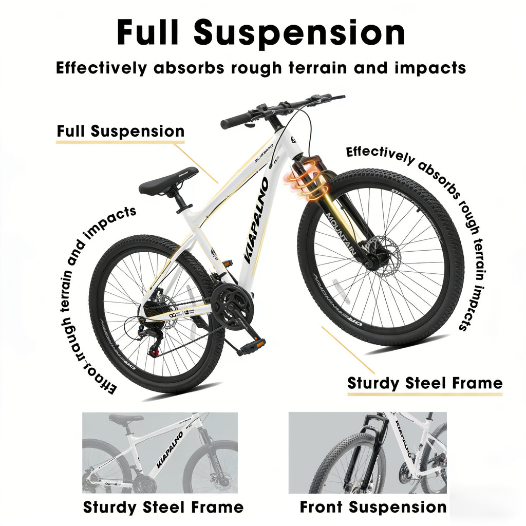 Grey-black, Blue, Black, White 26-inch All-terrain Mountain Bike, Equipped with a 21-speed Transmission System and Disc Brakes. Suitable for Both Men and Women, It Is an Ideal Choice for Mountain Biking and Long-distance Cycling. Available in Four