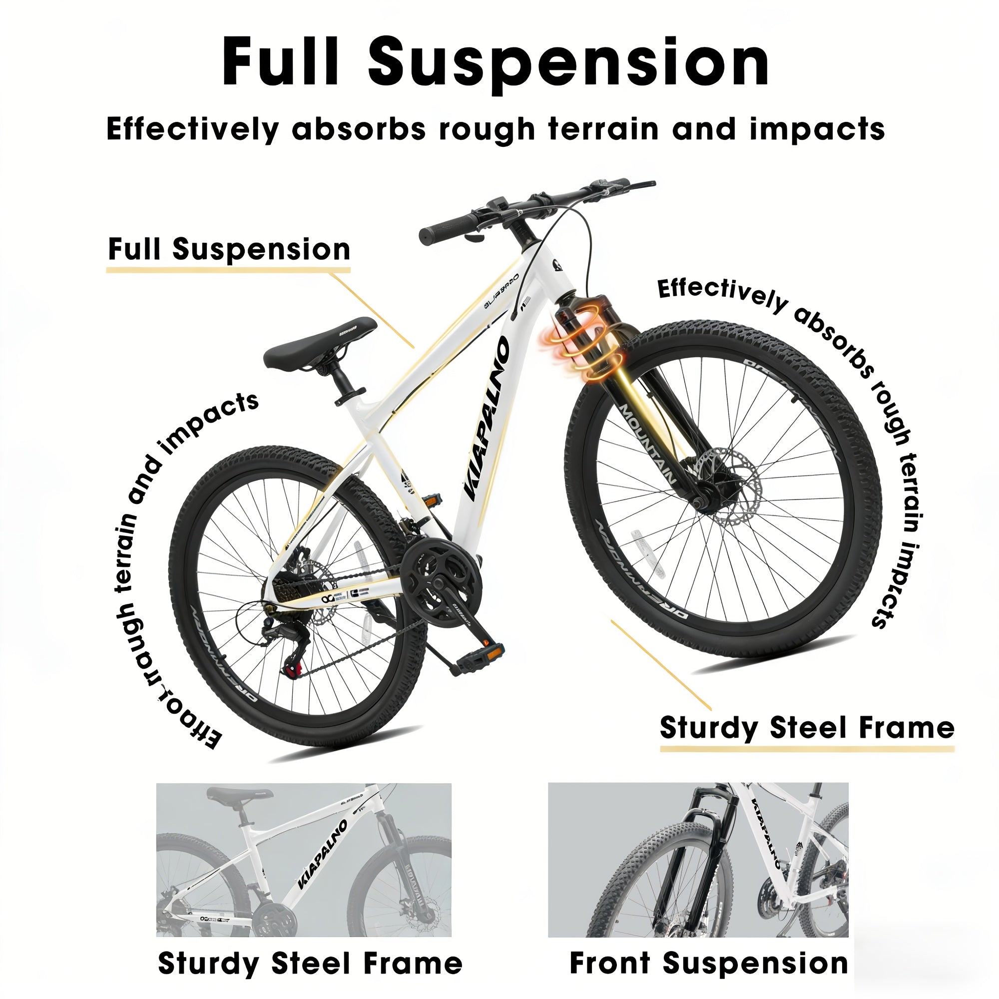 Grey-black, Blue, Black, White 26-inch All-terrain Mountain Bike, Equipped with a 21-speed Transmission System and Disc Brakes. Suitable for Both Men and Women, It Is an Ideal Choice for Mountain Biking and Long-distance Cycling. Available in Four