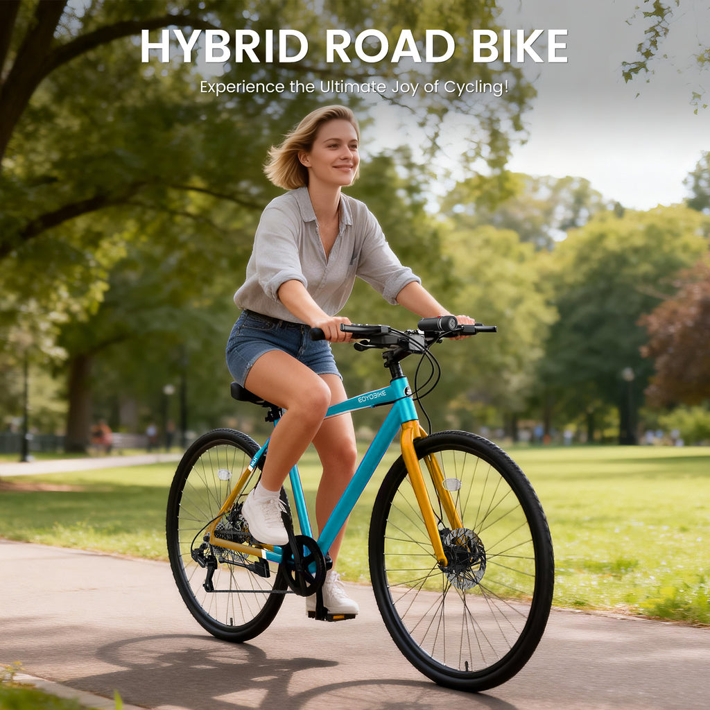 Hybrid Bike for Adults, 700C City Commuter Bicycle with Lightweight Aluminum Frame, 8-Speed Urban Fitness Road Bike for Men & Women, Dual Disc Brakes, Front and Rear Reflectors, LED Headlight