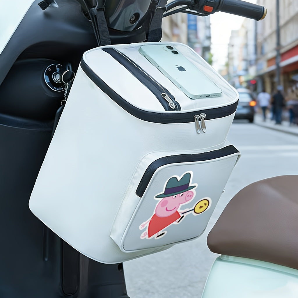 Electric Bike Front Storage Bag for Peppa Pig, Authorized And Reserved Title. A Handlebar Bag for Electric Bicycles That Can Hold a Phone And a Water Bottle