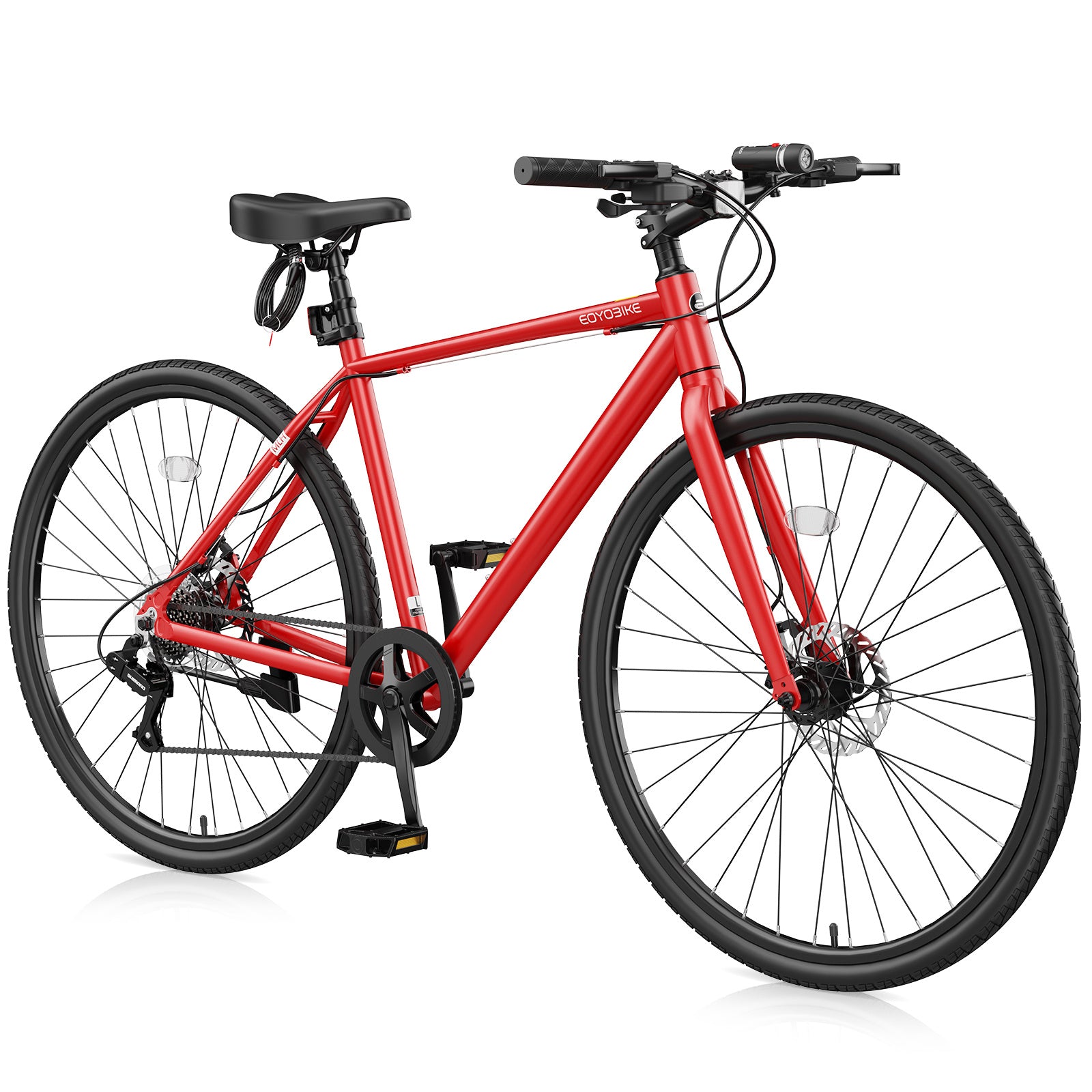 Hybrid Bike for Adults, 700C City Commuter Bicycle with Lightweight Aluminum Frame, 8-Speed Urban Fitness Road Bike for Men & Women, Dual Disc Brakes, Front and Rear Reflectors, LED Headlight
