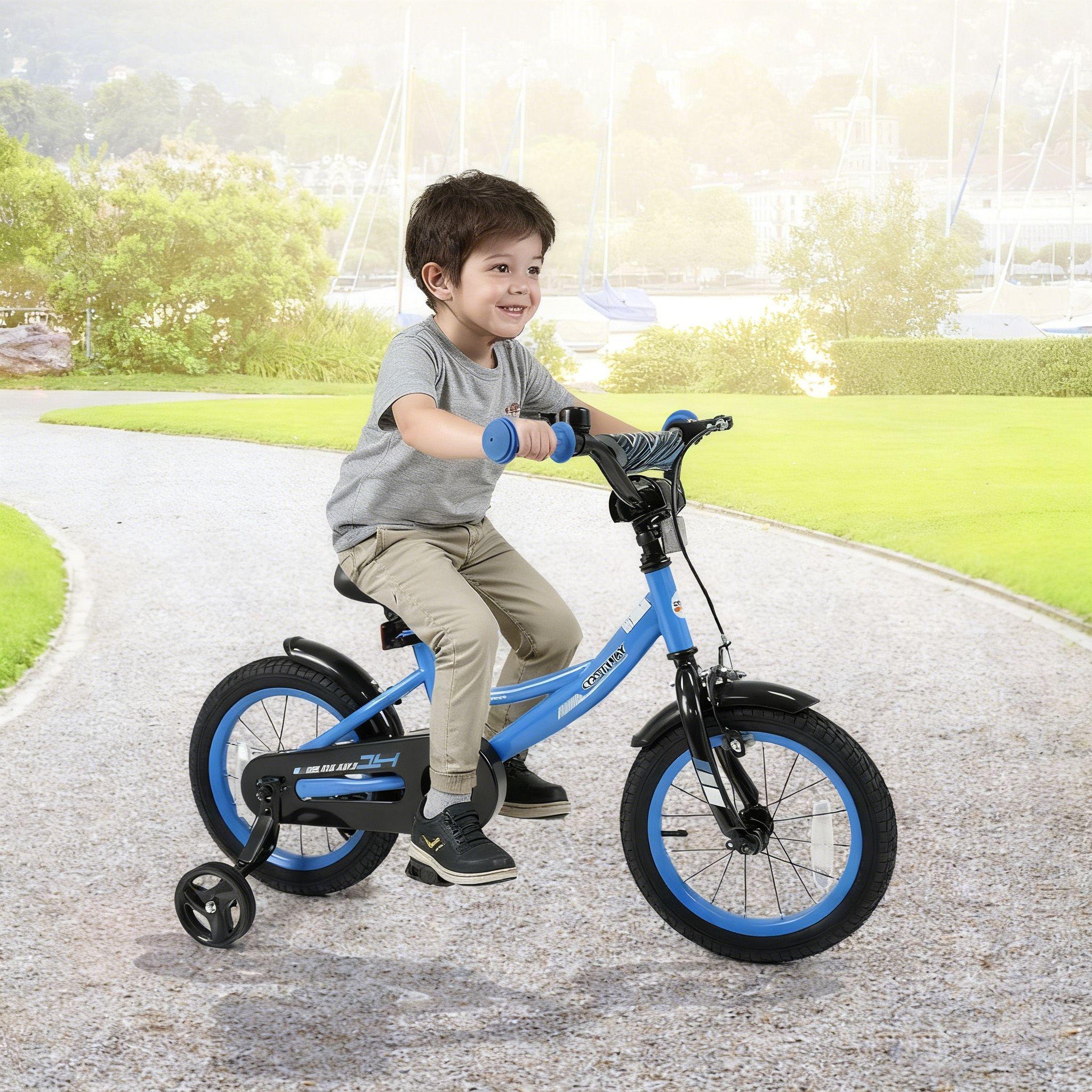Kids Bike, 14 Inch Toddler Bicycle with Training Wheels, Dual Brakes, Adjustable Seat & Handlebar Height, Baby & Big Girl\u002F Boy Bike for 3-8 Years Olds