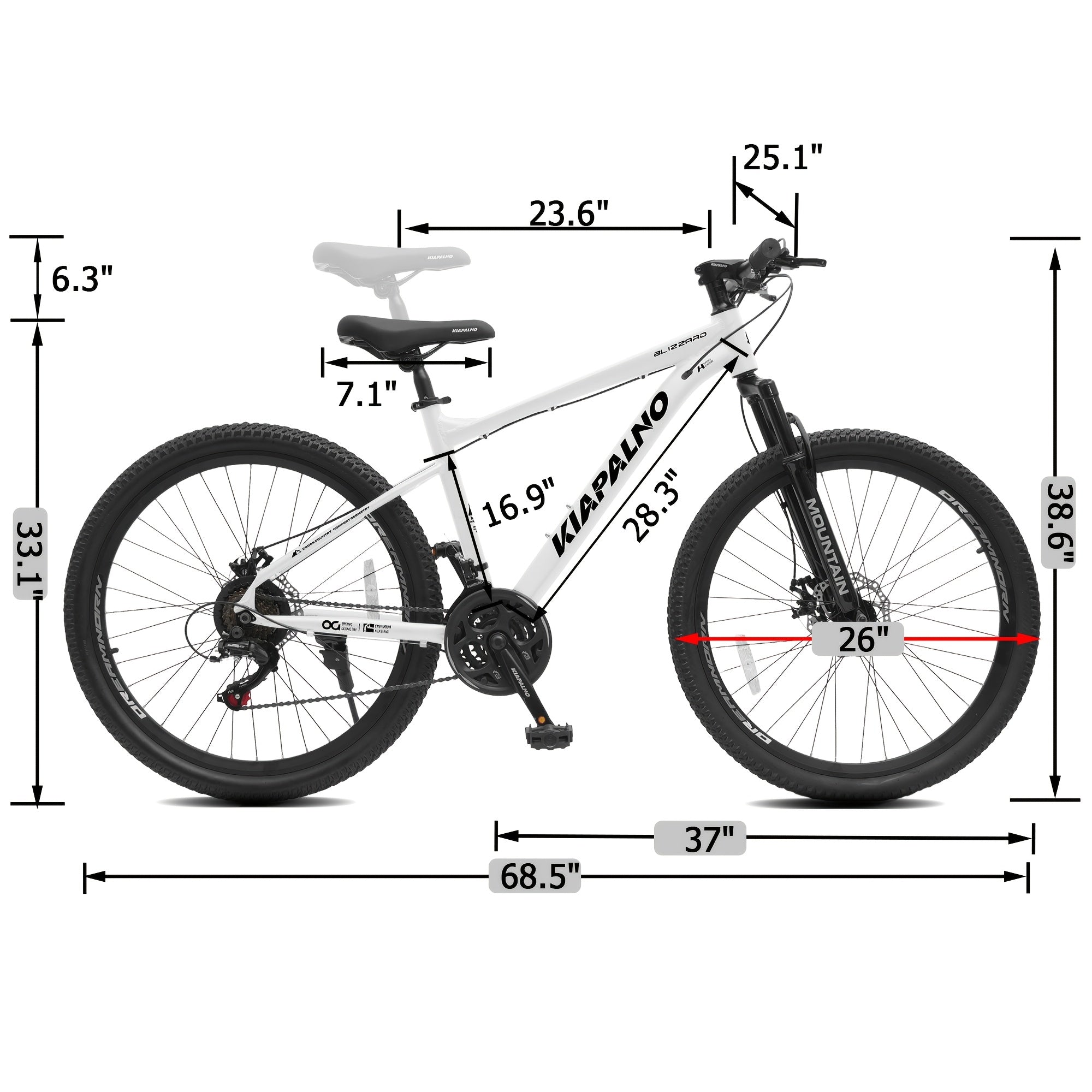 Grey-black, Blue, Black, White 26-inch All-terrain Mountain Bike, Equipped with a 21-speed Transmission System and Disc Brakes. Suitable for Both Men and Women, It Is an Ideal Choice for Mountain Biking and Long-distance Cycling. Available in Four