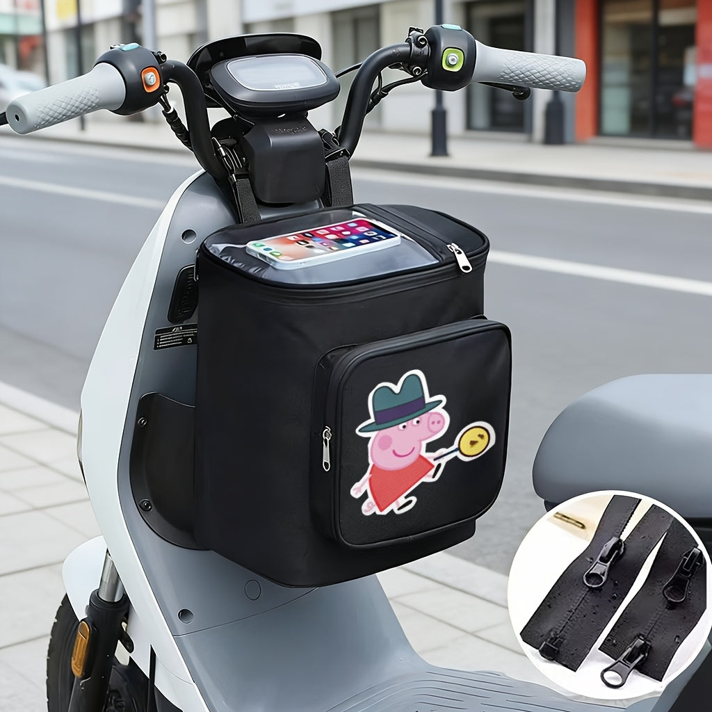 Electric Bike Front Storage Bag for Peppa Pig, Authorized And Reserved Title. A Handlebar Bag for Electric Bicycles That Can Hold a Phone And a Water Bottle