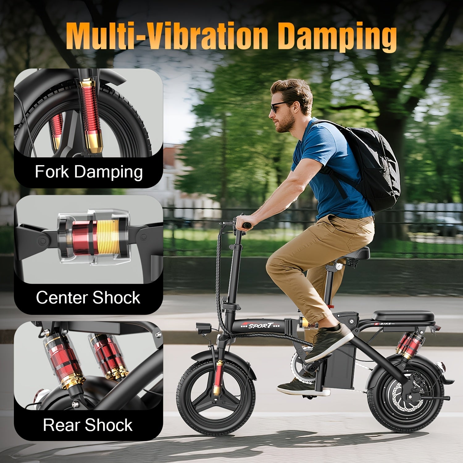 ASKGO Z8 Adult Folding Electric Bicycle, 650W 25 MPH 25 Miles, 48V 10Ah Detachable Battery, Suitable For Daily Commuting, Going Out And Playing, The Best Gift, Folding Electric Bicycle For Adults With Two Seats