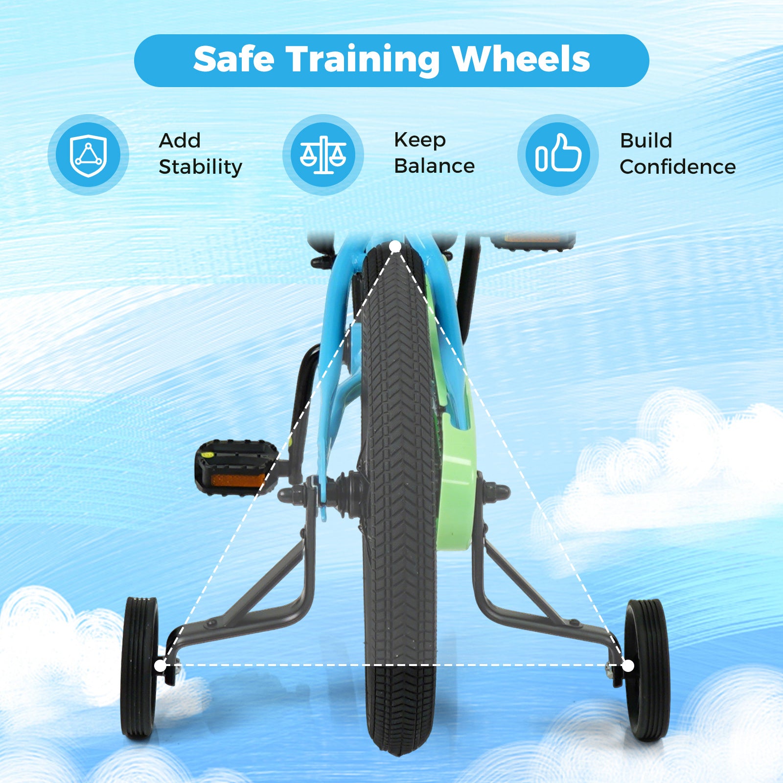 16-Inch Kids Bicycle, Children Training Bike with Adjustable Seat, Front Handbrake & Coaster Brake, Detachable Training Wheels, Safe Reflectors, Enclosed Chain Guard