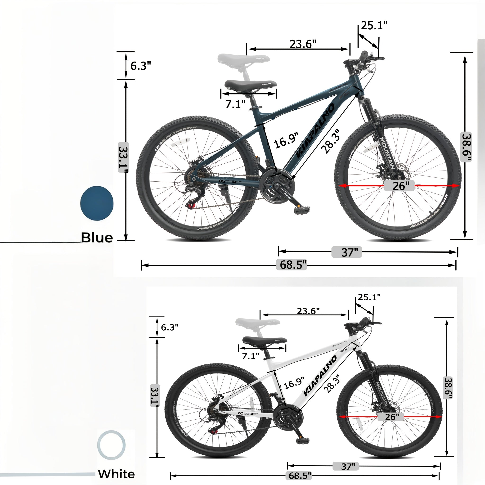 Grey-black, Blue, Black, White 26-inch All-terrain Mountain Bike, Equipped with a 21-speed Transmission System and Disc Brakes. Suitable for Both Men and Women, It Is an Ideal Choice for Mountain Biking and Long-distance Cycling. Available in Four