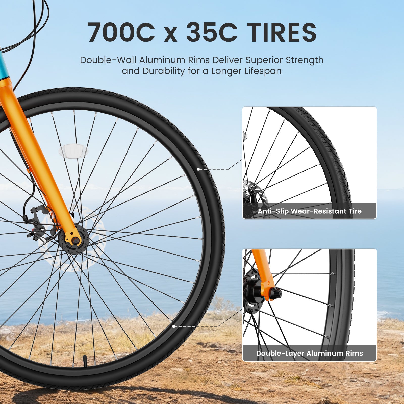 Hybrid Bike for Adults, 700C City Commuter Bicycle with Lightweight Aluminum Frame, 8-Speed Urban Fitness Road Bike for Men & Women, Dual Disc Brakes, Front and Rear Reflectors, LED Headlight