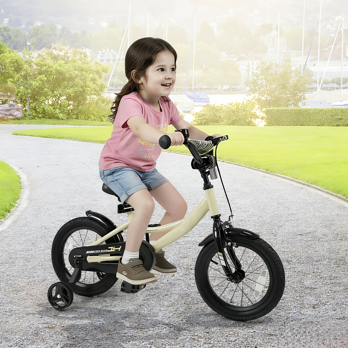 14 Inches Kids Bike, Sport Bicycle with Removable Training Wheels, Adjustable Seat & Handlebar, Handbrake & Coaster Brake, Safety Reflectors, Girls Boys Bike for 3-8 Years Old Children
