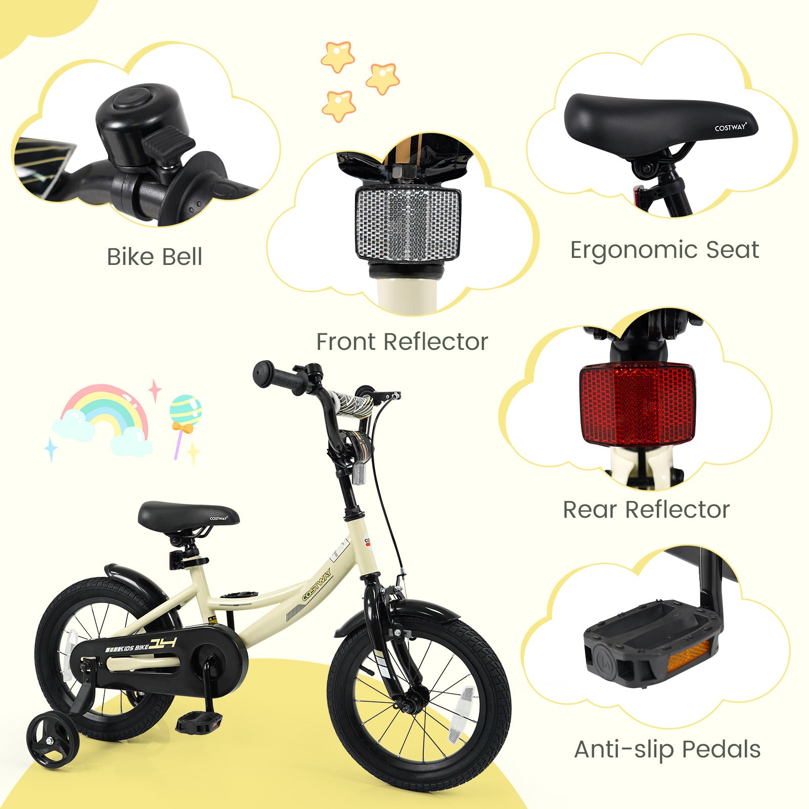 14 Inches Kids Bike, Sport Bicycle with Removable Training Wheels, Adjustable Seat & Handlebar, Handbrake & Coaster Brake, Safety Reflectors, Girls Boys Bike for 3-8 Years Old Children