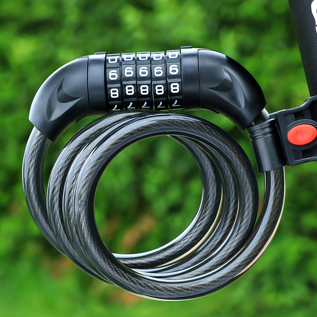 Heavy Duty Bike Chain Lock TOSUOD 5-Digit Combination Bike Lock | Heavy Duty, Anti-Theft Coiled Cable, 125cm\u002F150cm Chain, 4 Colors (Black\u002FRed\u002FGreen\u002FWhite) - Spiral Wire for E, Motorcycles, Scooters