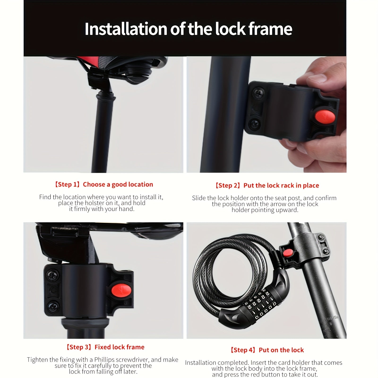 Heavy Duty Bike Chain Lock TOSUOD 5-Digit Combination Bike Lock | Heavy Duty, Anti-Theft Coiled Cable, 125cm\u002F150cm Chain, 4 Colors (Black\u002FRed\u002FGreen\u002FWhite) - Spiral Wire for E, Motorcycles, Scooters