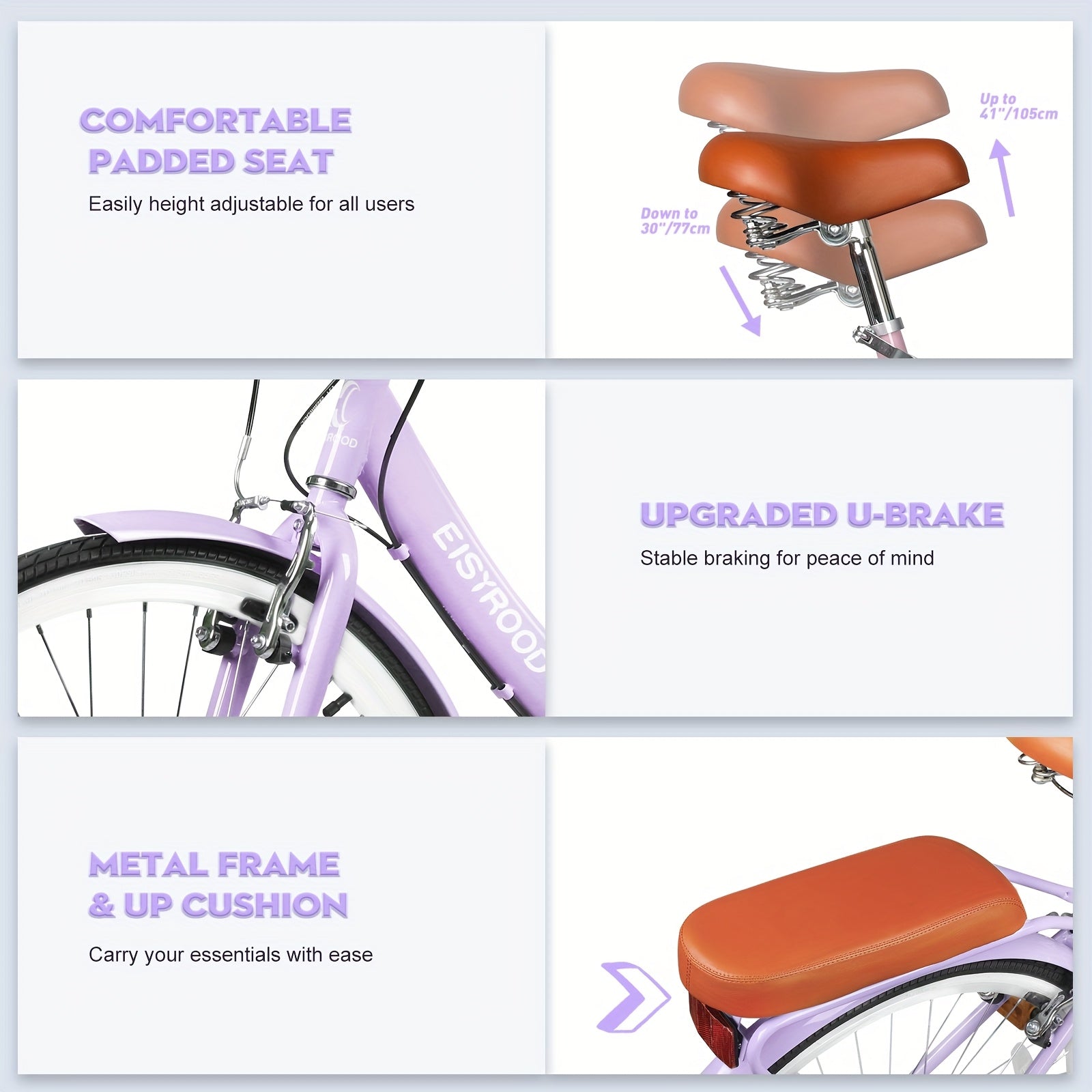 26-Inch Collapsible Beach Bicycle, Bicycle Featuring a Basket, 7-Speed Hybrid Commuter Bikes with Cushion, V-Brakes, Easy Assembly for Adults