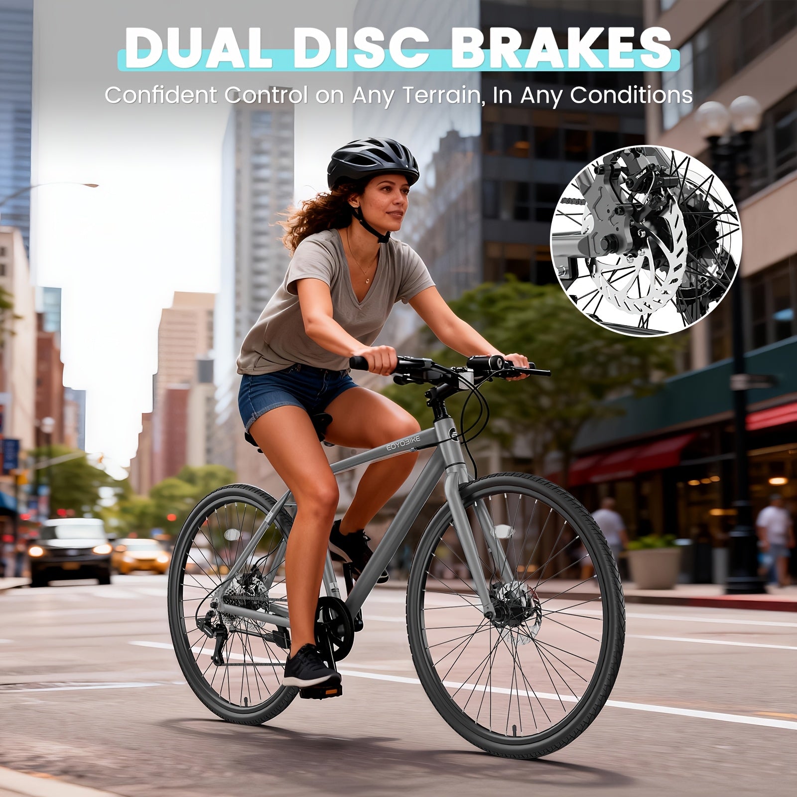 1 700C Hybrid Bike for Adults | Aluminum Frame Step-Over Bicycle, 8-Speed Vintage Retro Road Bike, Disc Brakes, Urban Style, Multiple Colors, Includes Lock - MOPHOTO