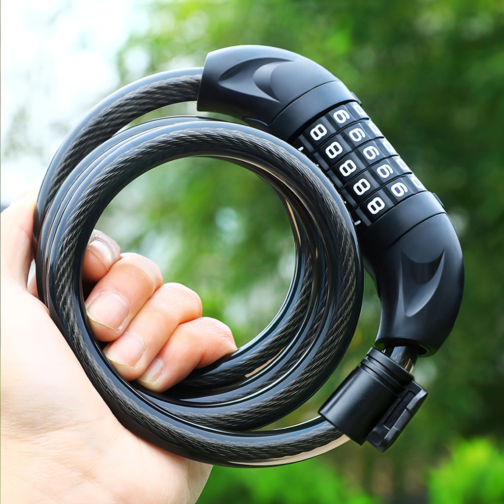 Heavy Duty Bike Chain Lock TOSUOD 5-Digit Combination Bike Lock | Heavy Duty, Anti-Theft Coiled Cable, 125cm\u002F150cm Chain, 4 Colors (Black\u002FRed\u002FGreen\u002FWhite) - Spiral Wire for E, Motorcycles, Scooters