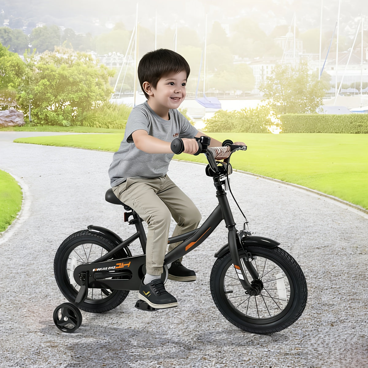 14 Inches Kids Bike, Sport Bicycle with Removable Training Wheels, Adjustable Seat & Handlebar, Handbrake & Coaster Brake, Safety Reflectors, Girls Boys Bike for 3-8 Years Old Children